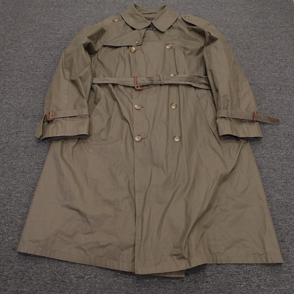 Vintage Brooks Brothers Trench Coat Mens 46 Beige Belted Long Canvas Made USA
